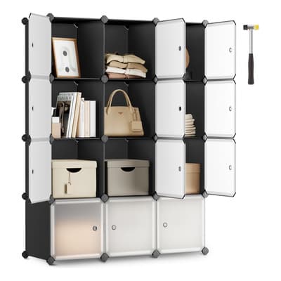 Songmics Juego De 12 Cubos Clóset De Plástico Con Puertas Color Negro