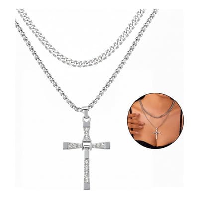 Gievuleo Collar Cruz Acero Inoxidable Color Plata 60cm Diseño Unisex Doble Capa Negro - $35.98 en Mercado Libre | PrecioMX