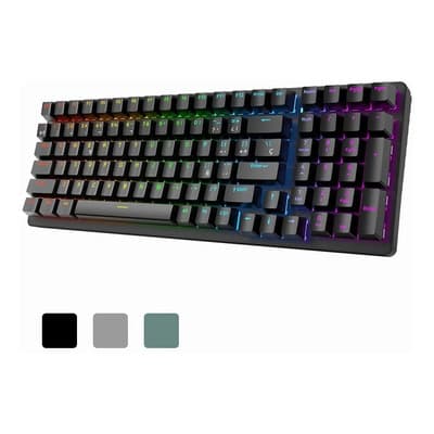 Free Wolf K3 Teclado Mecánico Gamer con Ñ, 98 Teclas PBT Teclado Cableado, Teclados para Juegos, Teclado QWERTY, 10 Efectos RGB de Luz, Teclas Personalizables, Negro Keycaps（Switch verde）