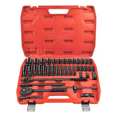 Goxawee® 1/2 Juego De Herramientas Manuales Llaves Combinadas Datos Alto Impacto Material Acero Cr-v 8mm-32mm Con Llaves Vaso De Broca Métricas Y Extensiones Para Reparación De Automóviles Rojo