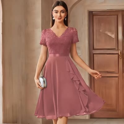 Vestidos De Encaje Vestidos De Cóctel De Malla Con Cuello En