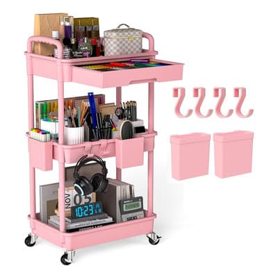 Immek Carrito Auxiliar Para Estetica 3 Niveles Y Cajón Extraíble,adoptar Materiales De Primera Calidad,robusto Y Duradero,diseño Inferior De Malla, Fácil De Limpiar,ruedas Silenciosas Bloqueables Rosa - $289.88 en Mercado Libre | PrecioMX