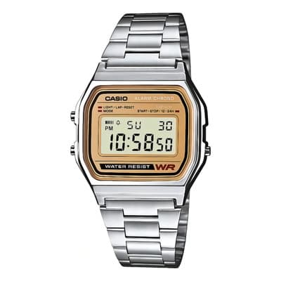 Reloj Pulsera Digital Casio A158 Con Correa De Acero Inoxidable Color Plateado - Fondo Gris/dorado - $679.15 en Mercado Libre | PrecioMX
