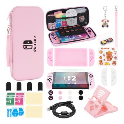 Knwell Nintendo Switch 2 Kit De Estuche Y Accesorios Para 31 En 1 , Compatible Con Los Modelos 2 De Nintendo Switch, Funda Para Nintendo Switch 2 Rosa Pálido