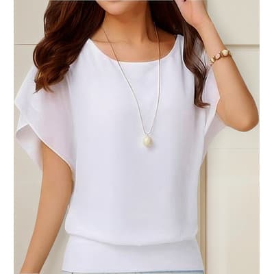 Blusa Casual Moda De Gasa Manga Corta Para Mujur