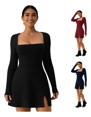 Vestido De Negro Corto Manga Larga De Casual Sexy Para Mujer - $98.00 en Mercado Libre | PrecioMX