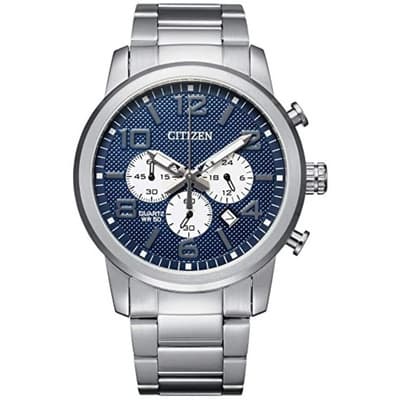 Citizen Quartz Chronograph Blue Dial An8050-51m Correa Plateado Bisel Plata Fondo Azul