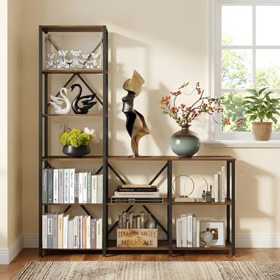 Librero Grande Organizador L, Estante Metalico 6 Estantes Marrón