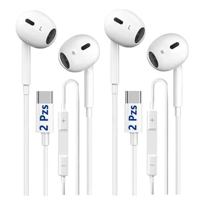 2pzs Audífonos Con Cable Tipo C Compatible con iPhone/Samsung/Xiaomi Auriculares con Micrófono y Control de Volumen Auriculares Alámbricos Estéreo Para iPhone 17/16/15/Pro Max/Samsung S26 Ultra/A57
