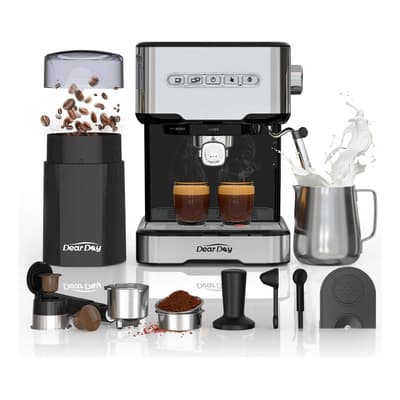 Cafetera Espresso DEAR DAY 20 Bar con Molino y Espumador Nespresso Plata