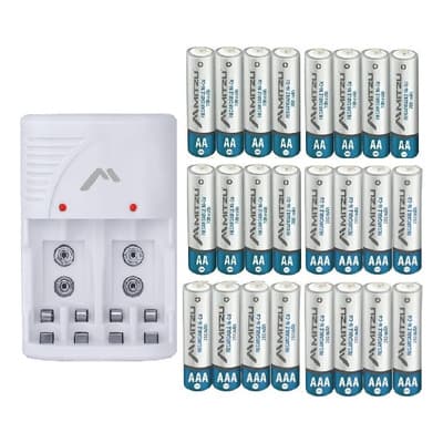 Cargador Con 24 Baterías Recargables 12 Aaa Y 12 Aa Mitzu Cargador De Pilas Recargables Con Protección De Calentamiento Clavija Retráctil Plástico Abs - $599.00 en Mercado Libre | PrecioMX