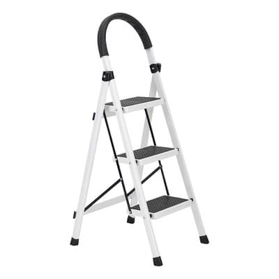 Escalera De Acero Tubular Tipo Tijera Plegable 3 Escalones Homex Color Blanco