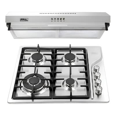 Combo Parrilla y Campana Slim 60 cm Acero Inoxidable AROL P-IN4Q59A y CSI-60AI, 4 Quemadores, Empotrables, Gas LP/Natural, 3 Velocidades