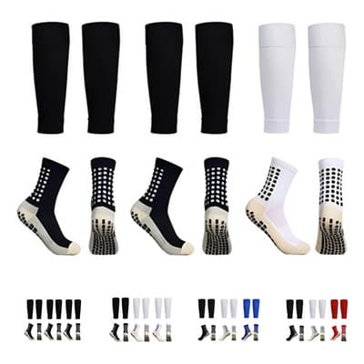 6 Par Calceta Antideslizantes Media Fútbol Y Manga Media Color Niños-2 Negro 1 Blanco