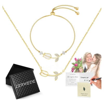 Leawede 2pzs Collar Y Pulseras Tulipán Oro Regalos Para Mujer Y Dama,collares Para Mujer,dijes Para Pulseras,regalos Para San Valentin - $98.05 en Mercado Libre | PrecioMX