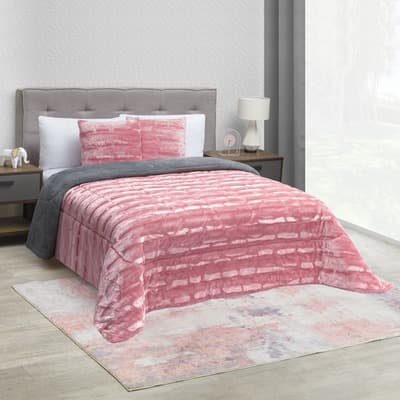 Cobertor Mink Matrimonial Rosa Begonia Térmico Calientito Color Rosa/Gris