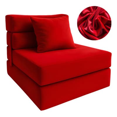 Sofá Cama Individual Plegable Cojín 70x190x15 Aglutinad Puff Color Rojo
