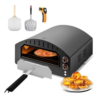 Novangua K10207 Horno Eléctrico de 13 Pulgadas con Termómetro Infrarrojo para Uso en Interiores y Exteriores, Calienta Hasta 400 ℃, Doble Perilla Ajustable