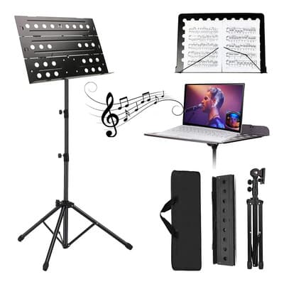 Vakrny Atril Para Partituras Plegable, Ajustable 70-145cm, Carga 8kg, Antideslizante, Base De Aluminio, Incluye Estuche, Ideal Para Músicos Y Estudiantes Negro