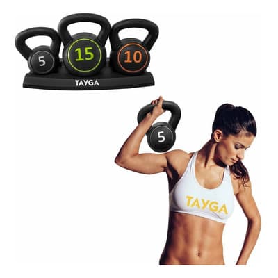 Set Pesas Rusas 5,10,15 Lb, C/base Kettlebbell Crossfit Gym Color Negro