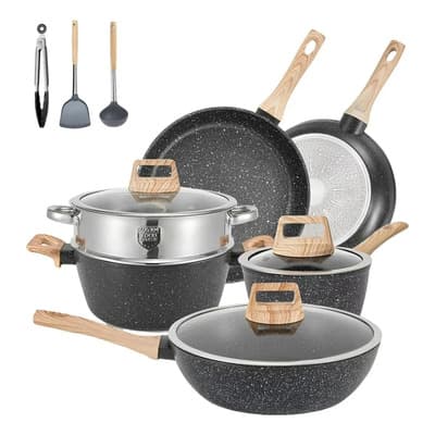 Juego de ollas y sartenes Lartela batería de cocina 14 piezas negro Antiadherentes Ollas Y Medical Stone