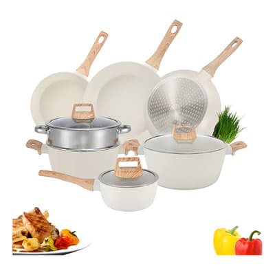 Juego de Ollas y Sartenes Makayla Blanco Antiadherente de Granito, 9 Piezas