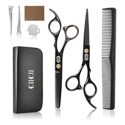 Ciicii Tijeras Para Cortar Cabello Profesional, 6.7 Tijeras Barbero, Tijeras De Peluqueria, 8pzs Kit Para Cortar Cabello... Negro