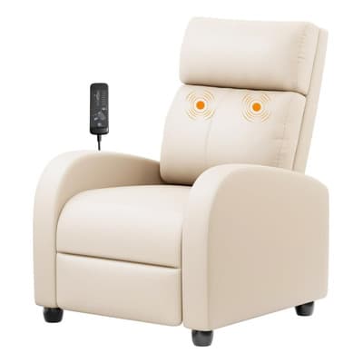 Sillón Individual Reclinable Con Masajeador, Sofá Cuero Tela Color Crema