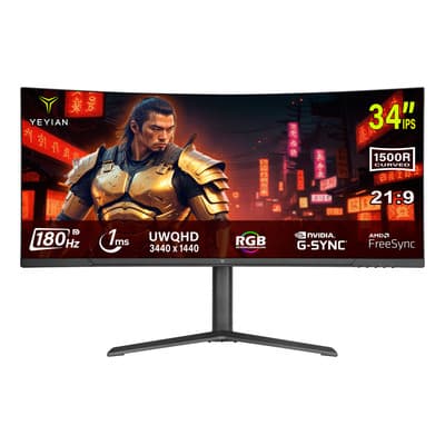Monitor Gamer Curvo Yeyian Elysium34, 3440x1440 Ultra Wide Quad Hd, Panel IPS, 1Ms, 180hz, FreeSync, Hdmi/Displayport, Negro, YMC-IP434-P2