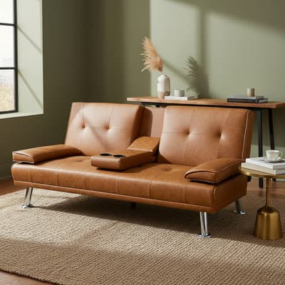 Sofá Cama Futon Sala Moderna Minimalista Reclinable Vanlig® Color Marrón Diseño De La Tela Piel Sintética