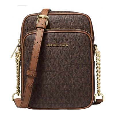 Bolso Bandolera De Viaje Michael Kors Jet Set, Color Marrón Marrón Monograma Dorado Marrón