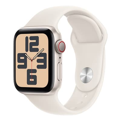 Apple Watch SE GPS + Cellular • Caja de aluminio blanco estelar de 40 mm • Correa deportiva blanco estelar - M/L