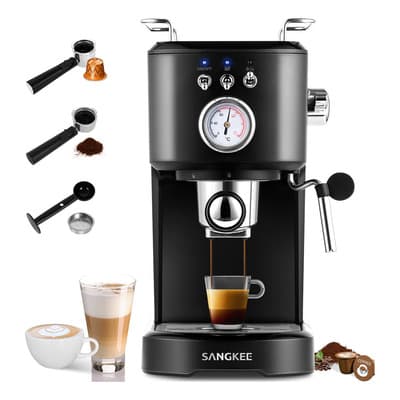 Sangkee Cafetera Espresso, Máquina De Espresso Y Capuchino 20 Bares, Cafetera Retro Y Única Cápsulas Y Café Molido Con... Negro