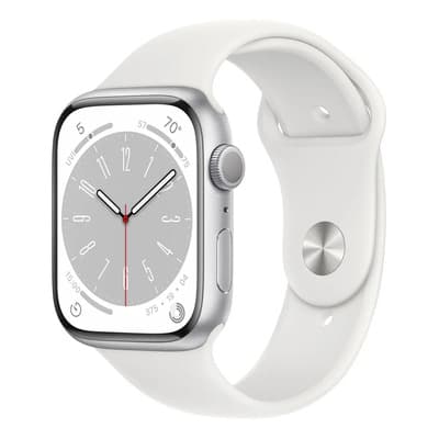 Apple Watch Series 8 GPS - Caja de aluminio plata 45 mm - Correa deportiva blanca - Patrón - Aceptable (Reacondicionado)