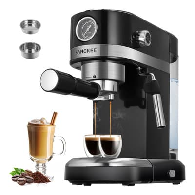 SANGKEE Cafetera Espresso Y Cappuccino Con Espumador De Leche, Máquina De Café Compacta De Capuchinos Mocha Y Latte, 1.4l Tanque De Agua, Barista En Casa Y Oficina, Compatible Café Molido, 1350w