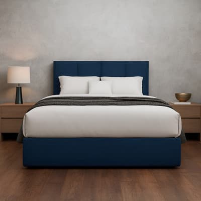 Cama Recamara - Base Box Cabecera Tapiz Azul King Size
