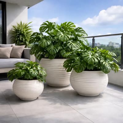 Macetas Modernas Set 3 Piezas Para Exteriores Grande Somali Color Arena Sandstone Material Polietileno Ultra Ligera Artego Japi Hecho En Brasil