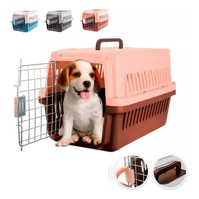 Jaula Transportadora Mascotas Reja Metal Perro Gato Conejo Color Rosa Y Cafe