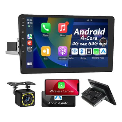Lebeeaudio 4+64g 10 Pulgadas Coche Estereo Android 13 Gps 1 Din Con Inalámbrico Carplay