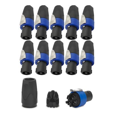 Eonspark 10pz Conector Speakon Nl4fc 4 Polos Neutrik, Adaptador De Cable Con Bloqueo, Conector De Altavoces A Prueba De Agua, Compatible Con Nl4fc, Nl4fx, Nlt4x. Negro