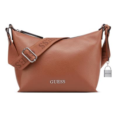 Bolsa Guess Top Zip Mujer Maleena Café Medio Pe998528-cog Acabado De Los Herrajes Níquel Color Marrón Correa De Hombro Marrón Diseño De La Tela Lisa