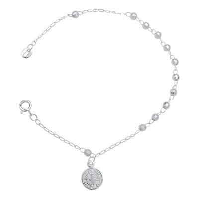 Joyaris - Pulsera Misterio Facetada Con Dije De San Benito En Plata 925 Bolas De 3 Mm, Color Plateado, 18 Cm De Largo - $275.99 en Mercado Libre | PrecioMX