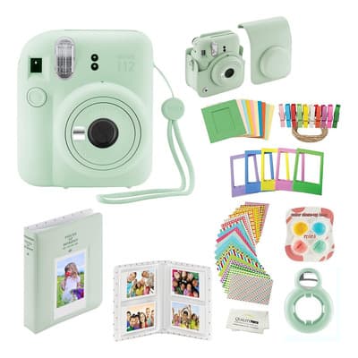 Fujifilm Instax Mini 12: Cámara Instantánea Con Estuche, Stickers, Marcos, Álbum De Fotos Y Más (verde Menta)
