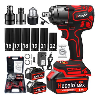 Hecelo 1/2 Impact Pistol 2 Battery, Great Torque! Kit completo - Versión mejorada Llave de Impacto Hecelo