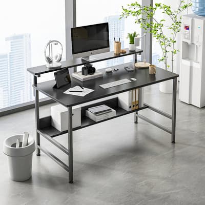 Escritorio Para Home Office Ejecutivo Estudiantil Clasico Escritorio Minimalista Capa de soporte del Pantalla de computadora Metal Oficina Estacion Trabajo Almacenamiento debajo del escritorio- Negro