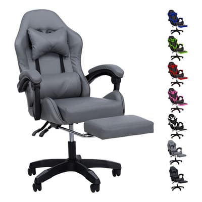 Silla Gamer Reclinable Giratoria Ergonómica Súper Cómoda Color Gris Cuero Sintético