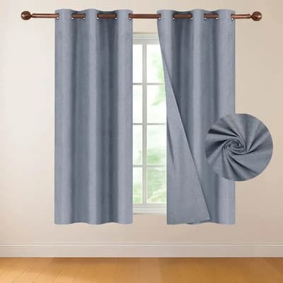 Cortina 100% Blackout 160x107 Rosewood Look Lino Set 2 Paños - Azul