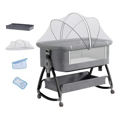 Cuna Plegable Portátil Mosquitero Bebe Colchon Niños;cuna Moises Plegable,cuna Colecho,cunas Bebes Liso Gris