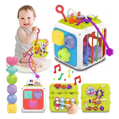 Juego De Enseñanza Para Bebés Con Cubo De Actividades 7 En 1 Blanco