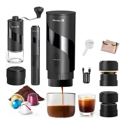 Cafetera Espresso Portátil 15 Bar Negra Compatible Cápsulas Nespresso Novaka